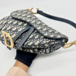 Saddle Medium Canvas Oblique Navy GHW