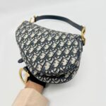 Saddle Medium Canvas Oblique Navy GHW