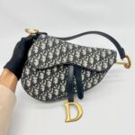 Saddle Medium Canvas Oblique Navy GHW