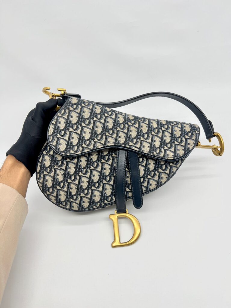 Saddle Medium Canvas Oblique Navy GHW