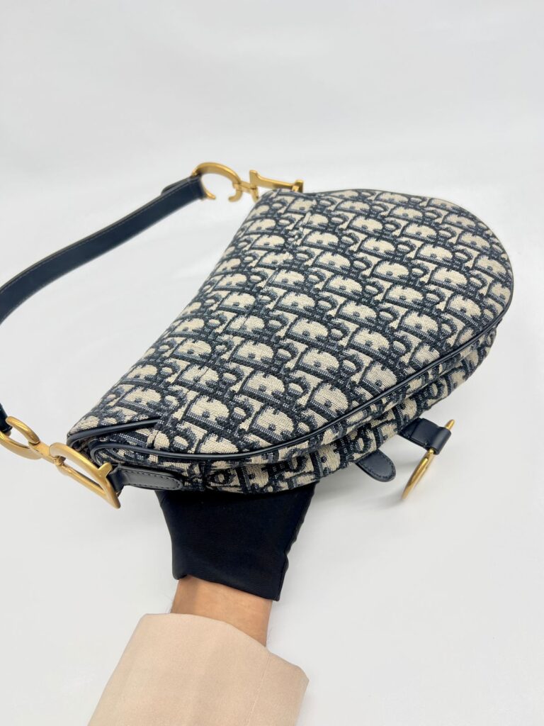 Saddle Medium Canvas Oblique Navy GHW