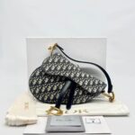 Saddle Medium Canvas Oblique Navy GHW