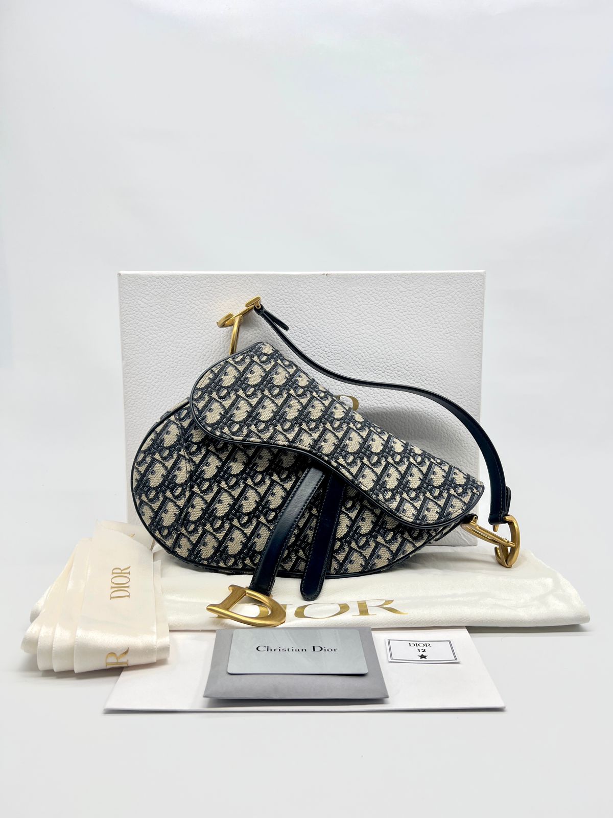 Saddle Medium Canvas Oblique Navy GHW