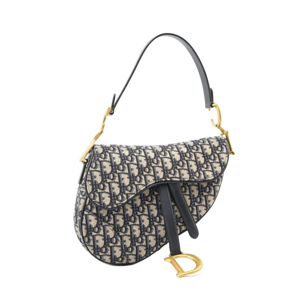 Saddle Medium Canvas Oblique Navy GHW