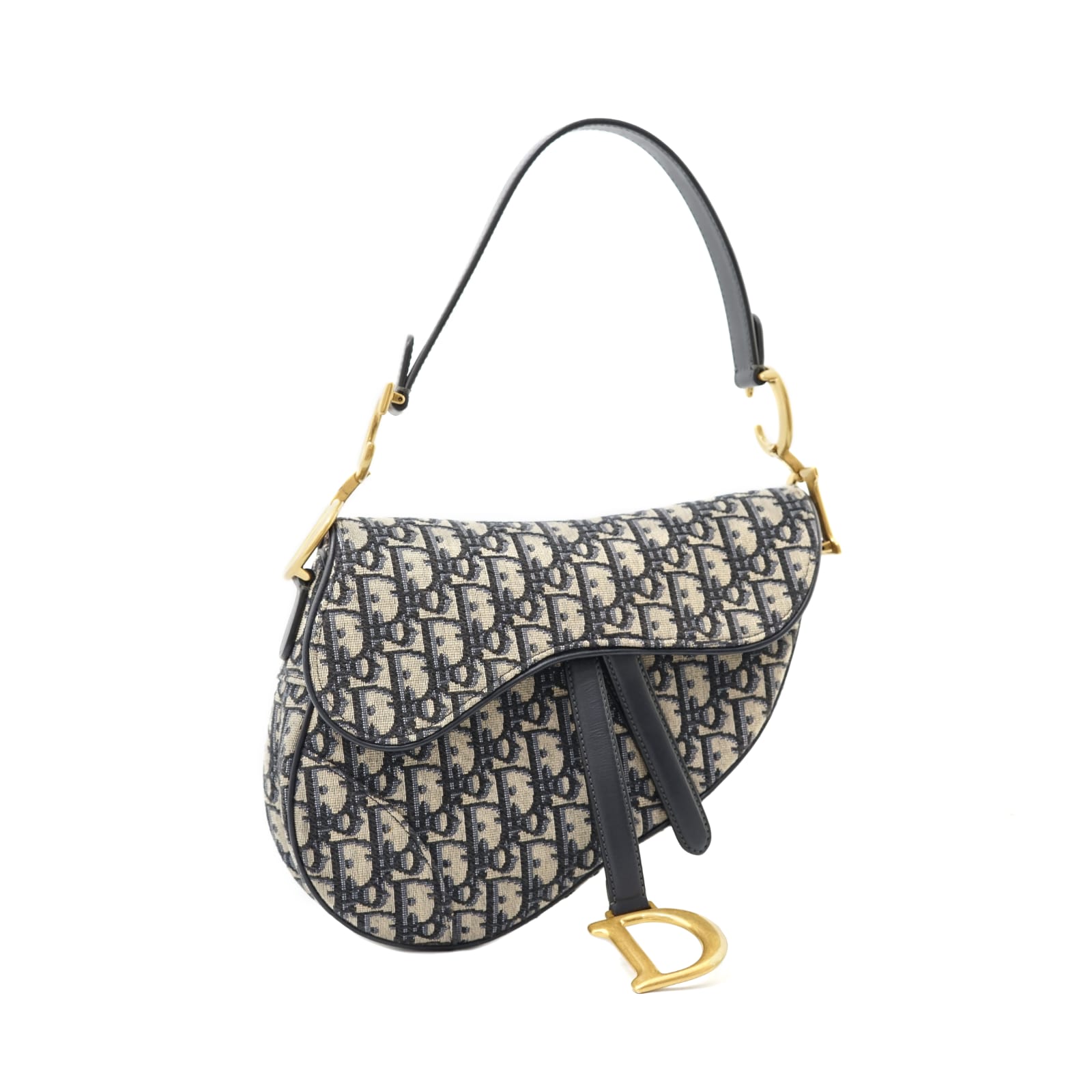 Saddle Medium Canvas Oblique Navy GHW