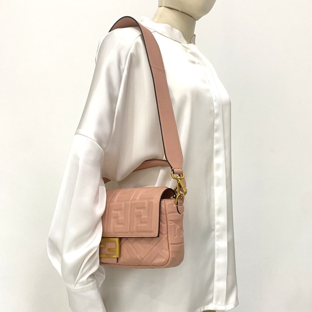 Baguette FF Embossed Baby Pink GHW