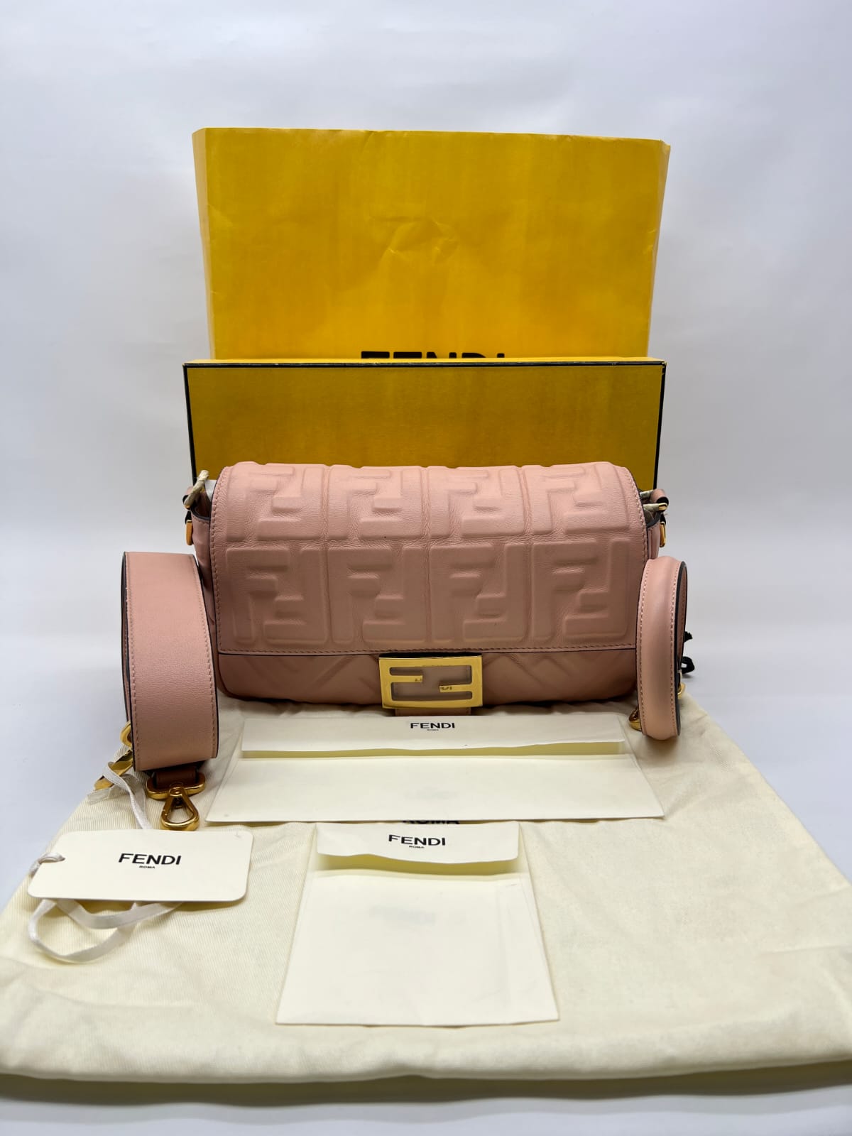 Baguette FF Embossed Baby Pink GHW