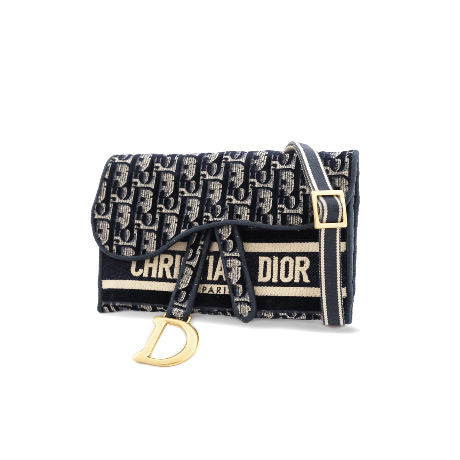 Saddle Pouch Oblique Velvet Navy GHW