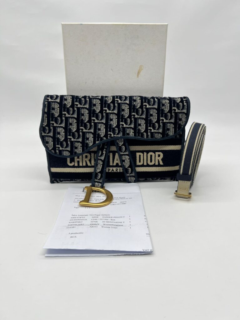 Saddle Pouch Oblique Velvet Navy GHW