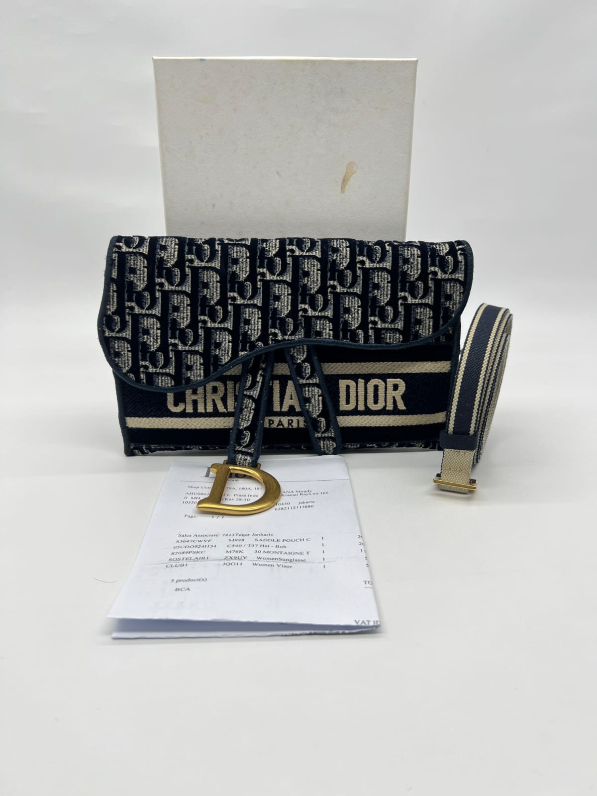 Saddle Pouch Oblique Velvet Navy GHW