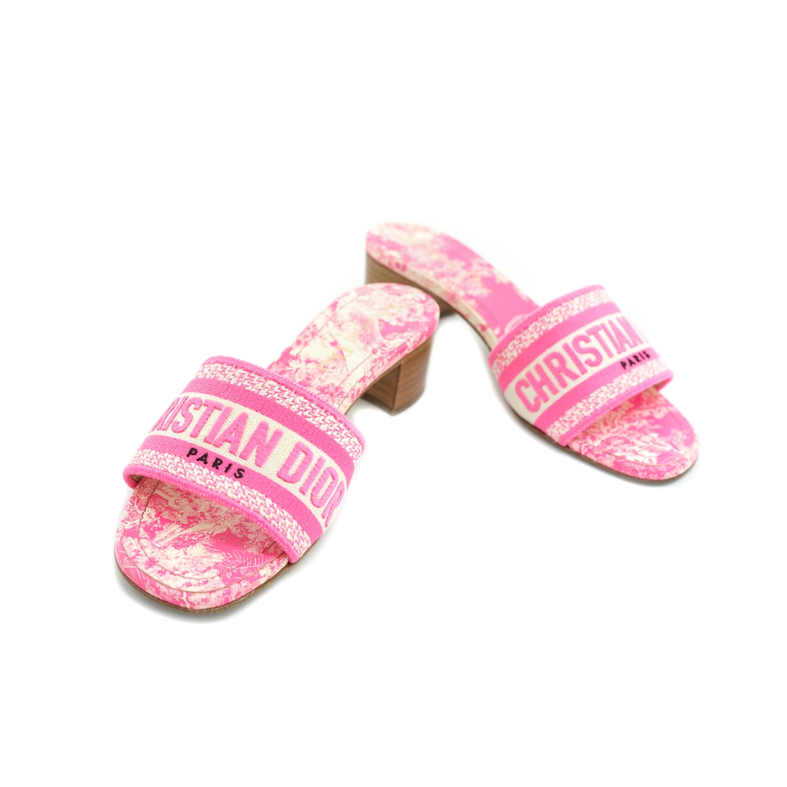 Dway Heeled Slide Bright Pink Toile De Jouy/Pink White