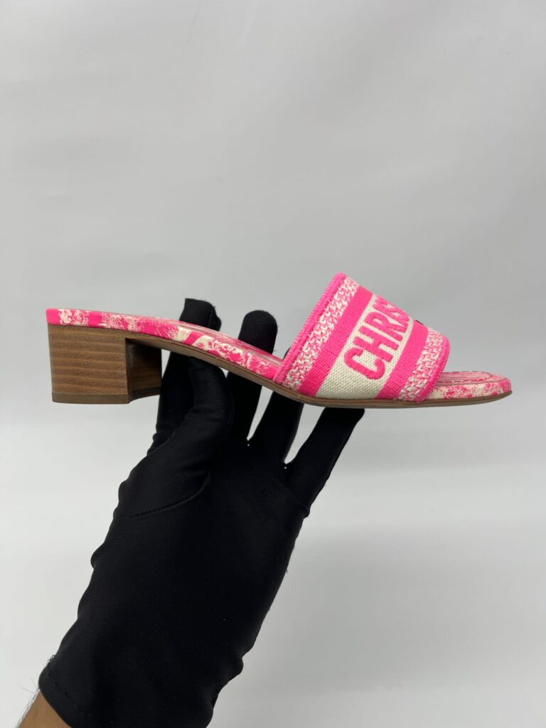 Dway Heeled Slide Bright Pink Toile De Jouy/Pink White