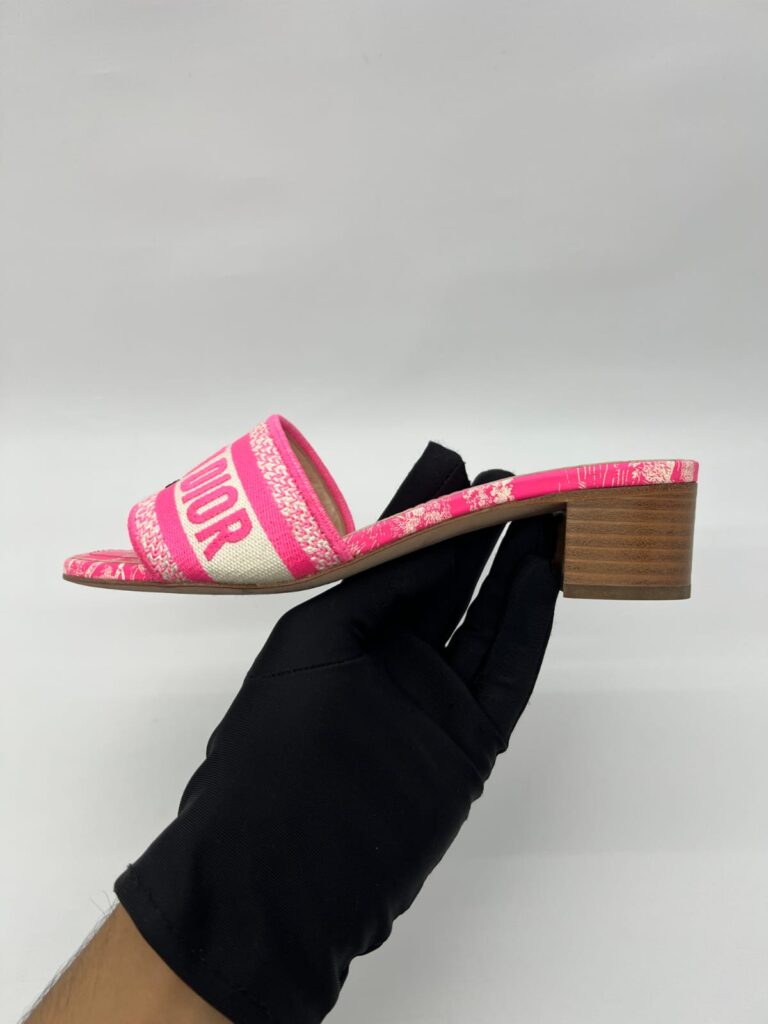 Dway Heeled Slide Bright Pink Toile De Jouy/Pink White