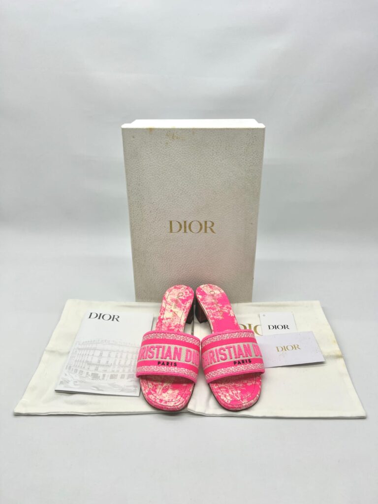 Dway Heeled Slide Bright Pink Toile De Jouy/Pink White