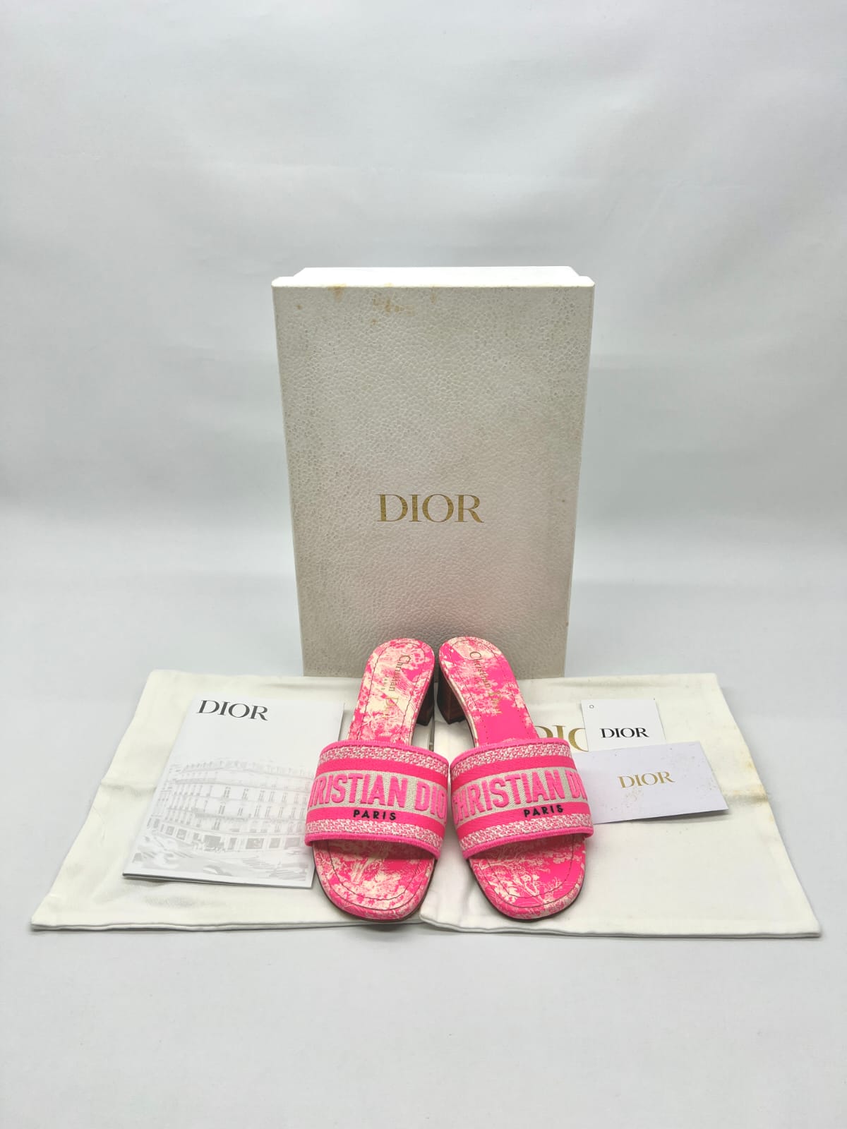 Dway Heeled Slide Bright Pink Toile De Jouy/Pink White