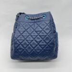 Chain Drawstring Bucket Quilted Blue SHW