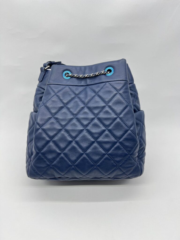 Chain Drawstring Bucket Quilted Blue SHW