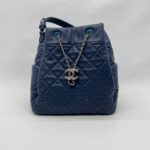 Chain Drawstring Bucket Quilted Blue SHW