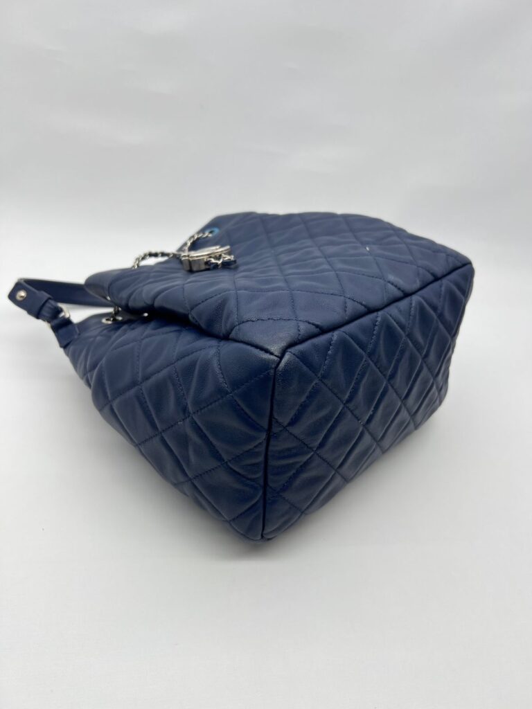 Chain Drawstring Bucket Quilted Blue SHW