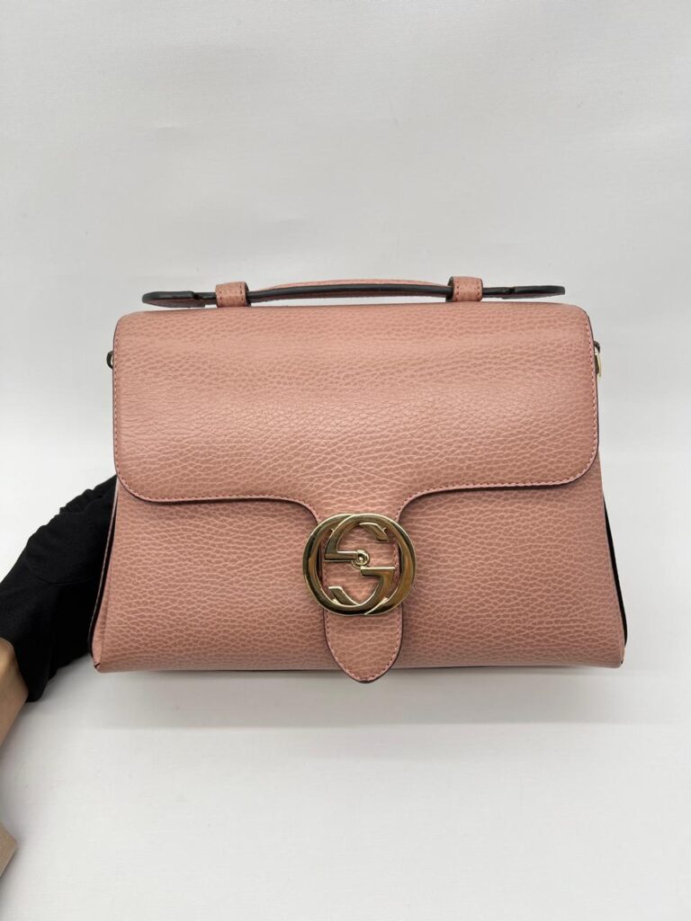 Interlocking GG Top Handle Leather Grained Pink LGHW