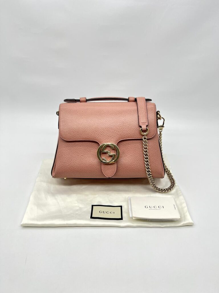 Interlocking GG Top Handle Leather Grained Pink LGHW