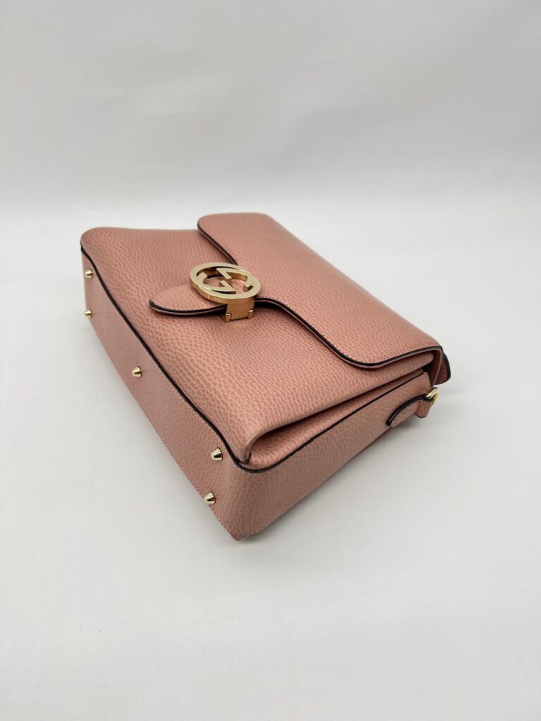 Interlocking GG Top Handle Leather Grained Pink LGHW