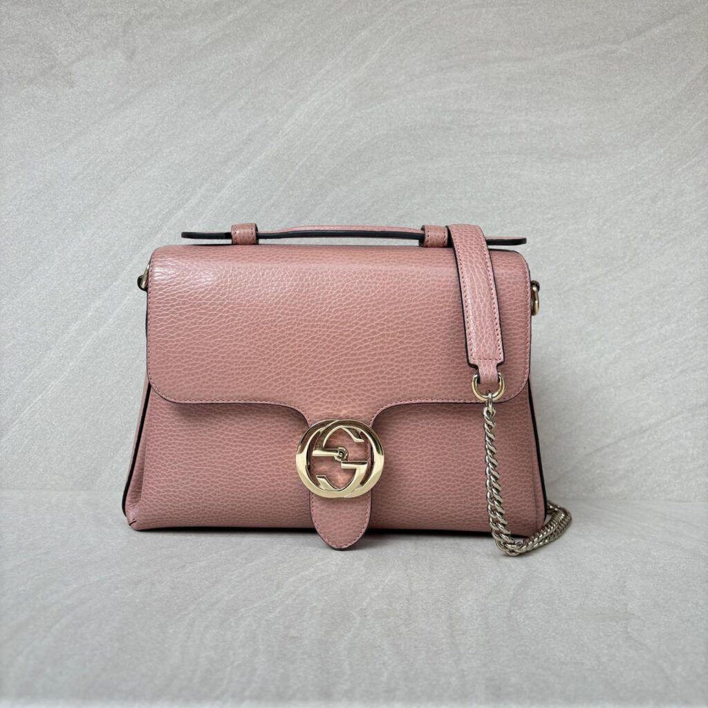Interlocking GG Top Handle Leather Grained Pink LGHW