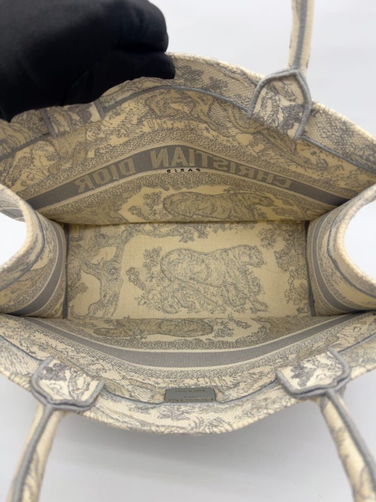 Medium Book Tote Ecru and Gray Toile De Jouy Embroidery