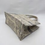 Medium Book Tote Ecru and Gray Toile De Jouy Embroidery