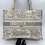 Medium Book Tote Ecru and Gray Toile De Jouy Embroidery