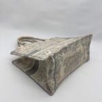 Medium Book Tote Ecru and Gray Toile De Jouy Embroidery