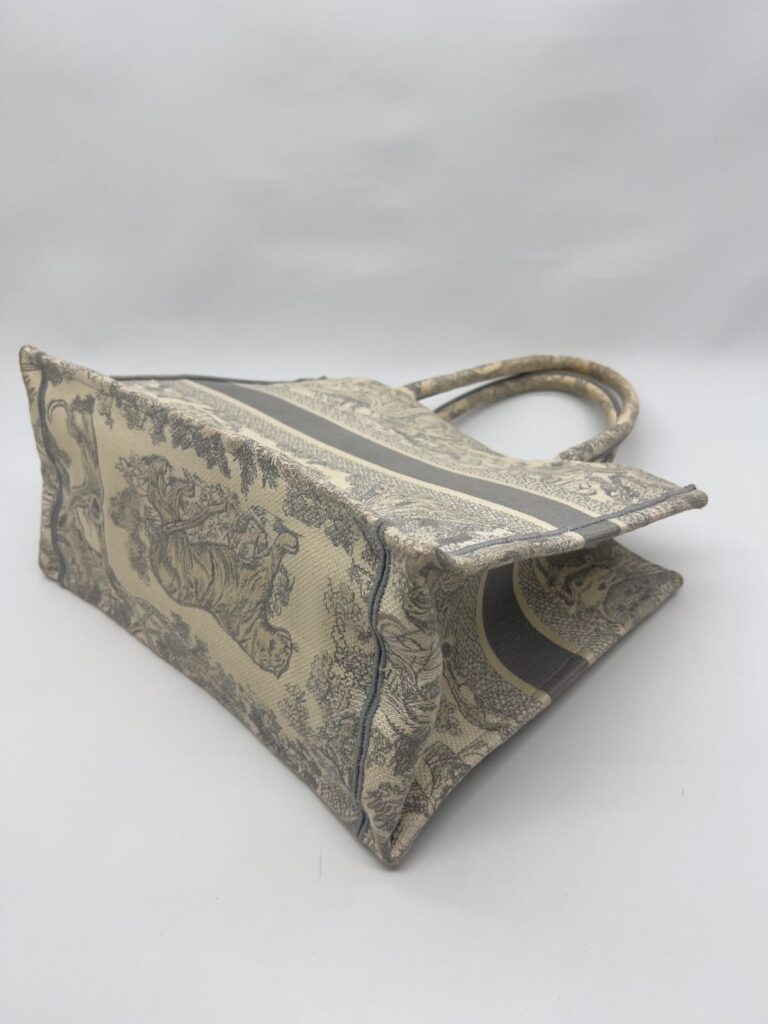 Medium Book Tote Ecru and Gray Toile De Jouy Embroidery