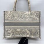 Medium Book Tote Ecru and Gray Toile De Jouy Embroidery