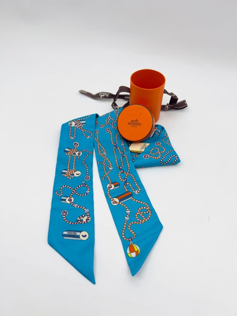 Twilly Soie Cordages Turquoise/Orange/Blanc