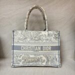 Medium Book Tote Ecru and Gray Toile De Jouy Embroidery