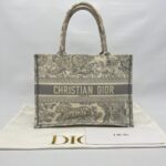 Medium Book Tote Ecru and Gray Toile De Jouy Embroidery