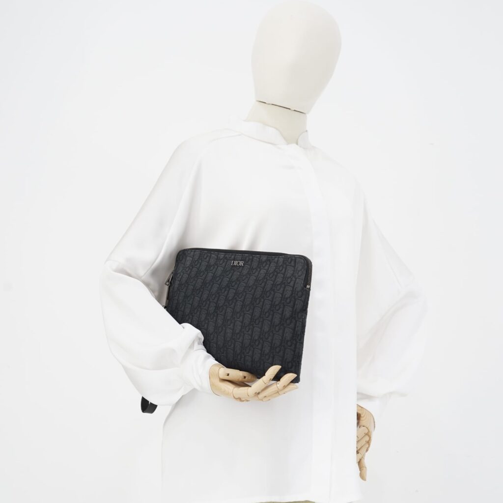 Triangle Zip Pouch Black Oblique Jacquard SHW