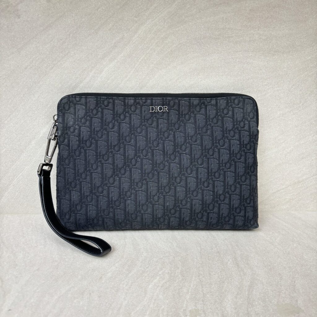 Triangle Zip Pouch Black Oblique Jacquard SHW