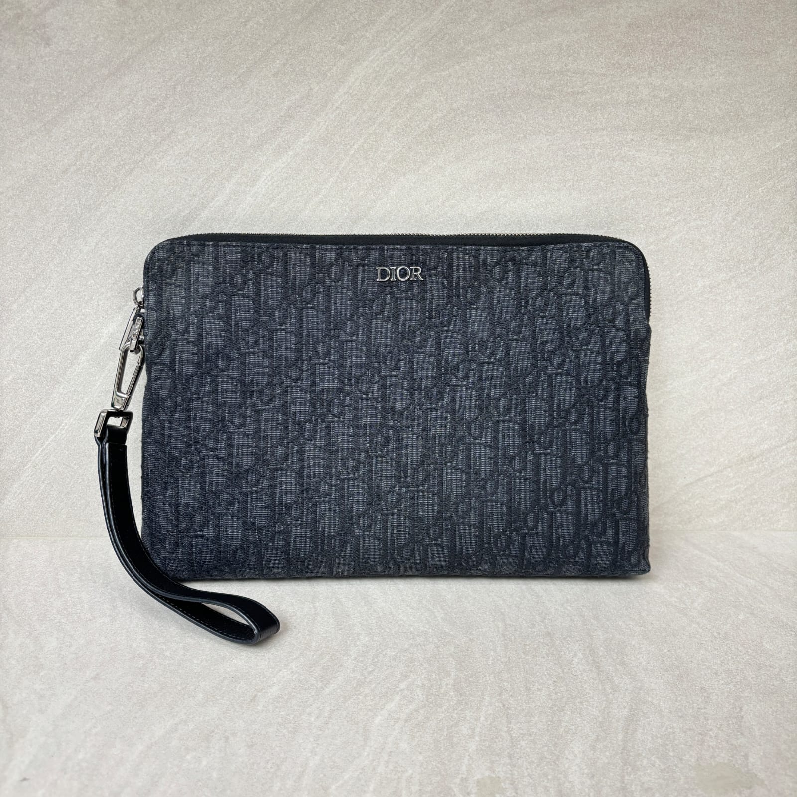 Triangle Zip Pouch Black Oblique Jacquard SHW