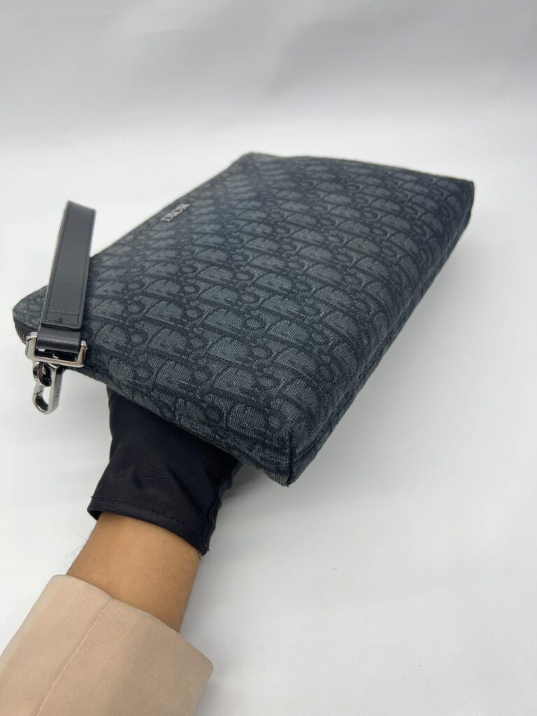 Triangle Zip Pouch Black Oblique Jacquard SHW