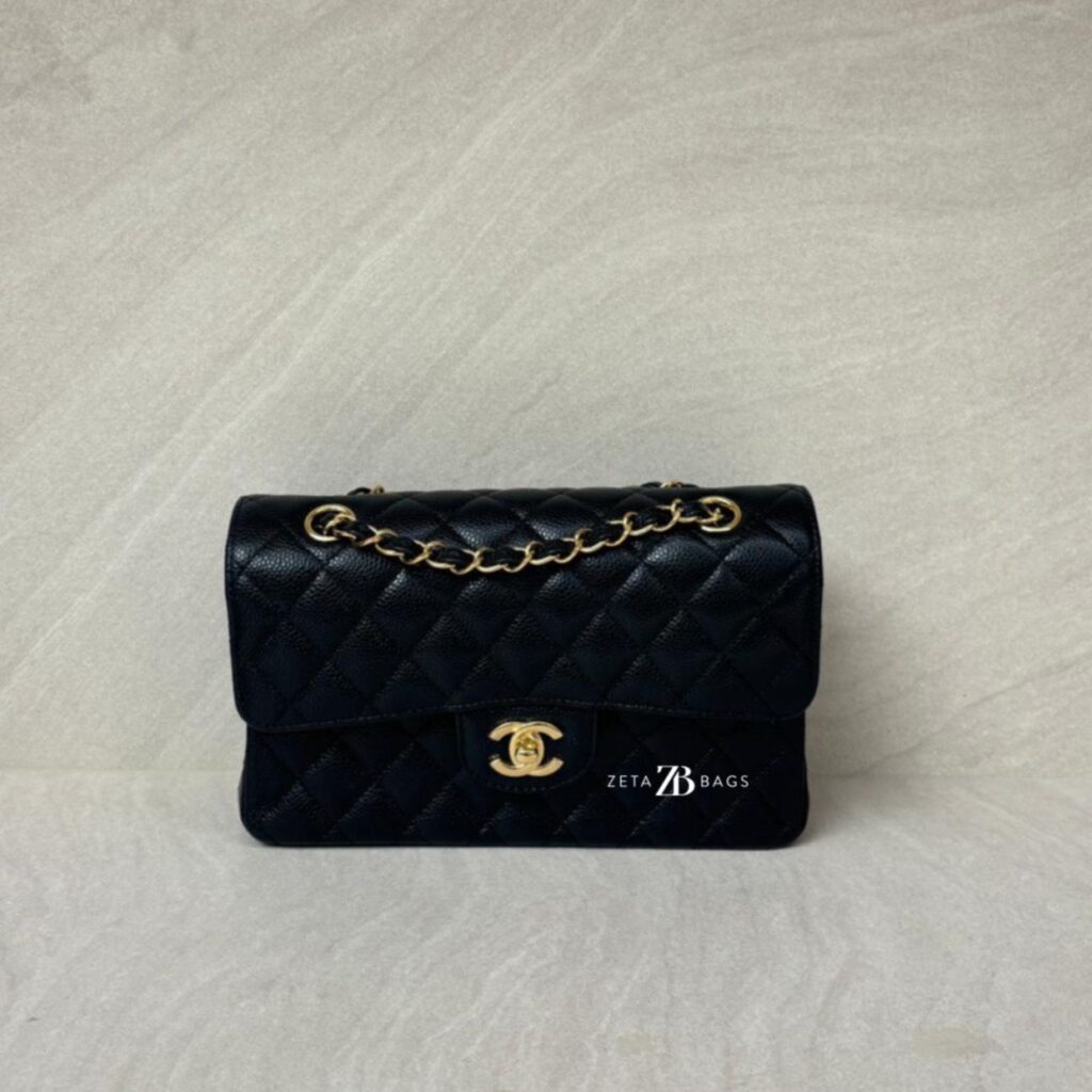 Small Classic D Flap Caviar Black GHW