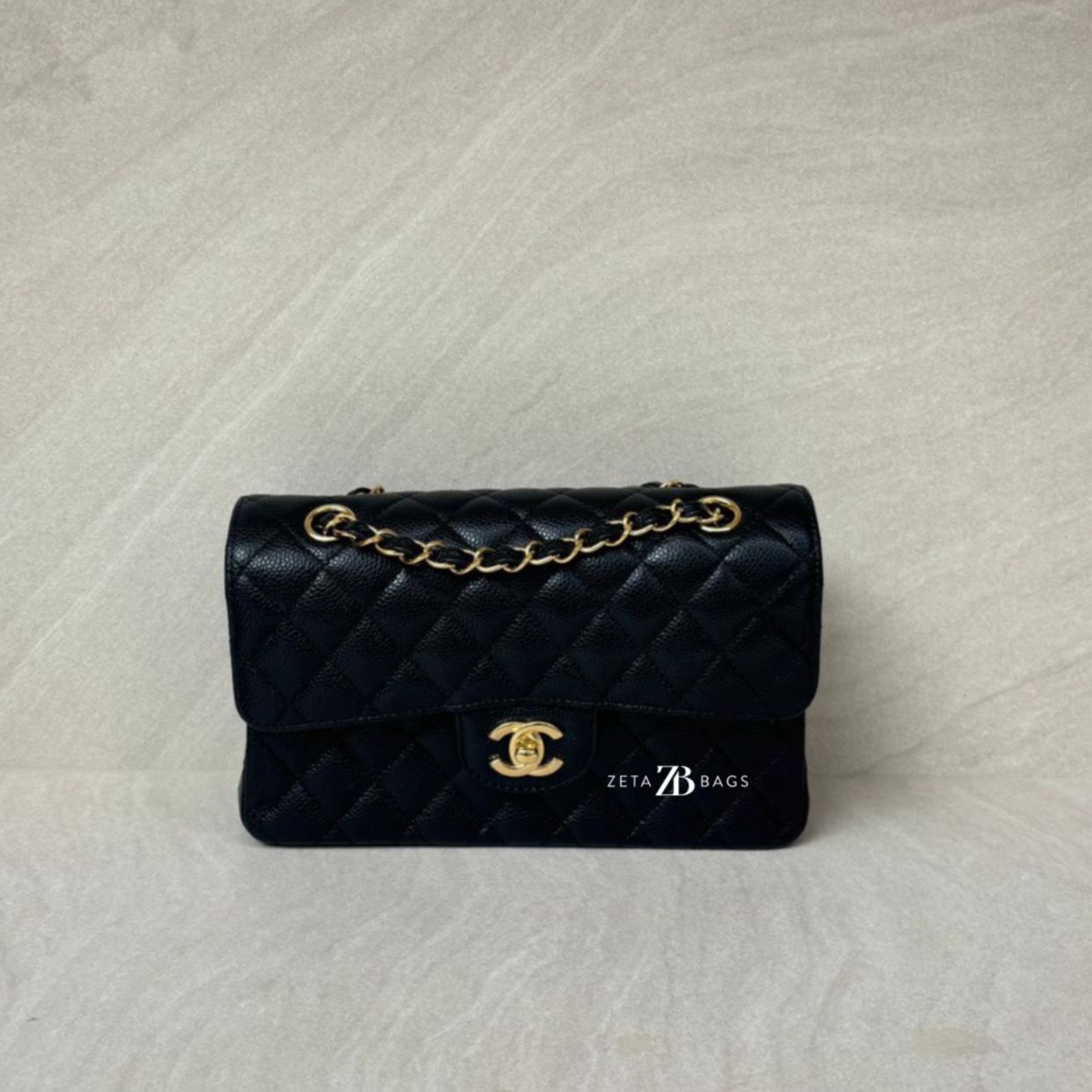 Small Classic D Flap Caviar Black GHW