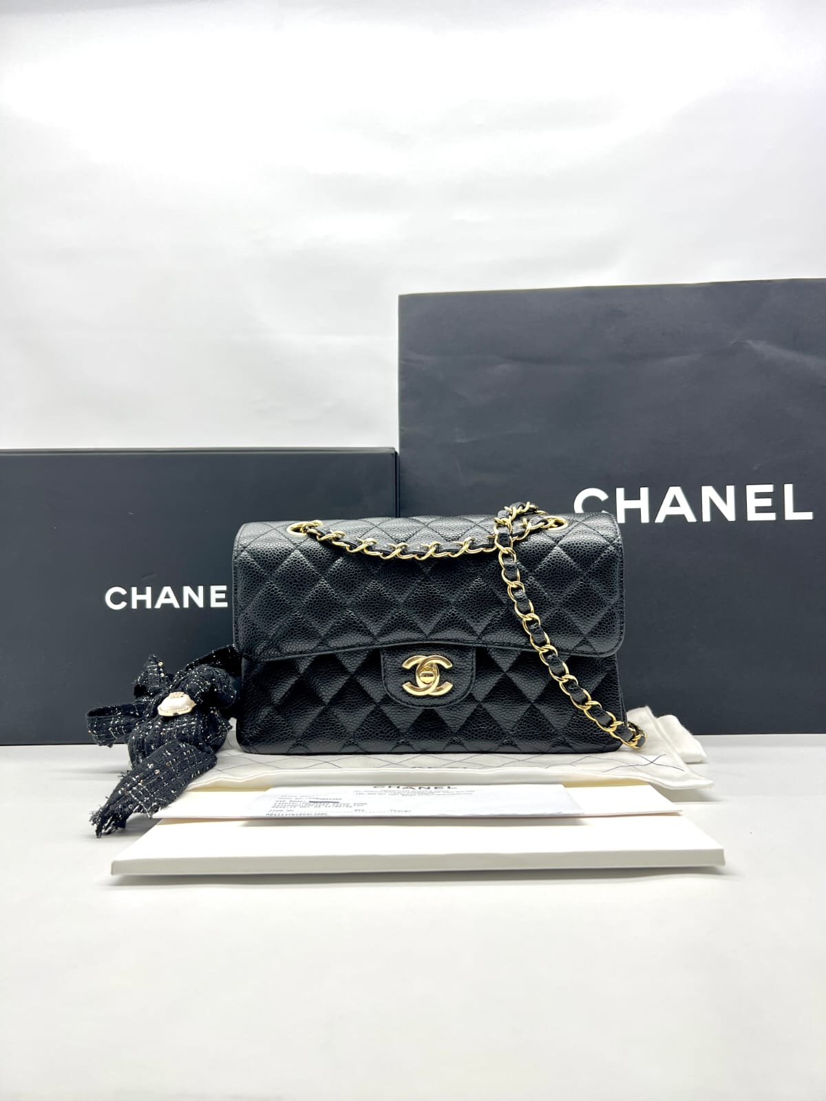 Small Classic D Flap Caviar Black GHW