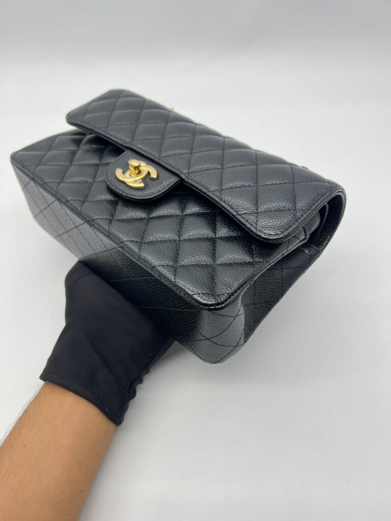 Small Classic D Flap Caviar Black GHW