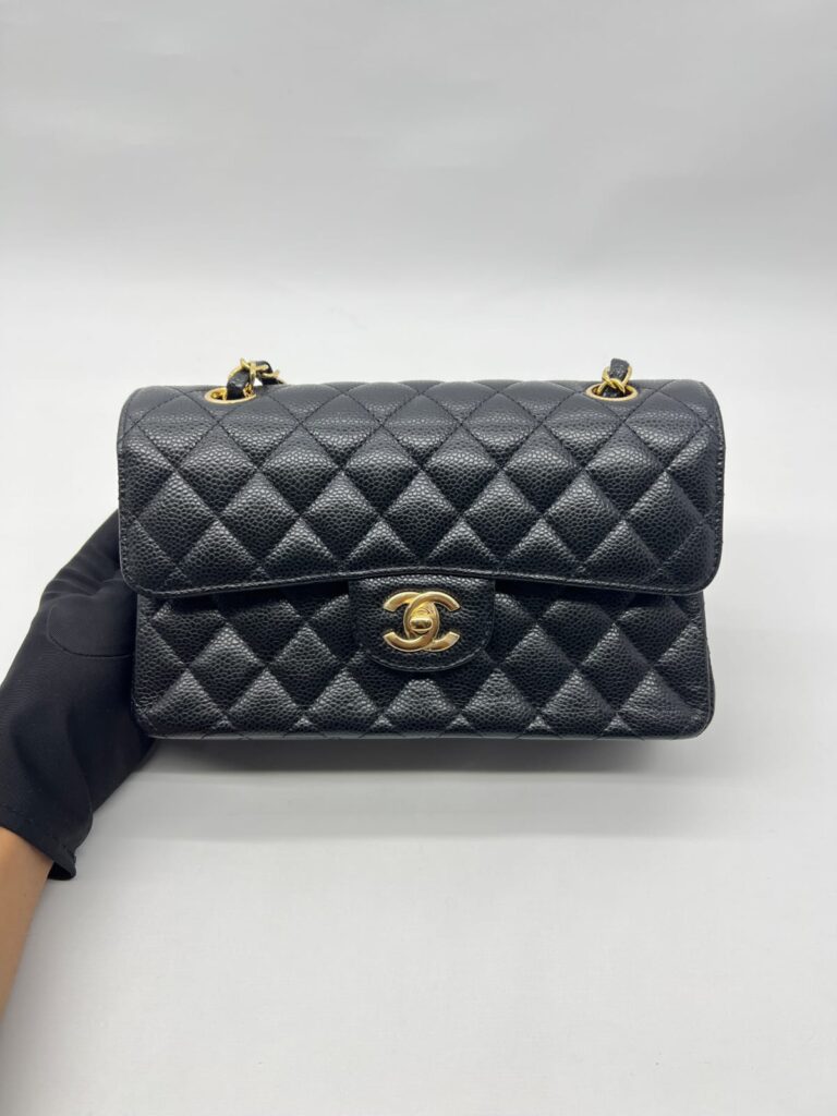 Small Classic D Flap Caviar Black GHW