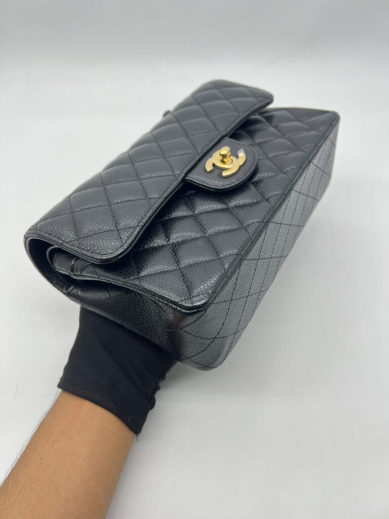 Small Classic D Flap Caviar Black GHW