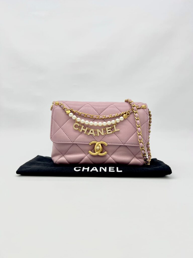 CC Pearl Flap Bag Lambskin Light Purple GHW