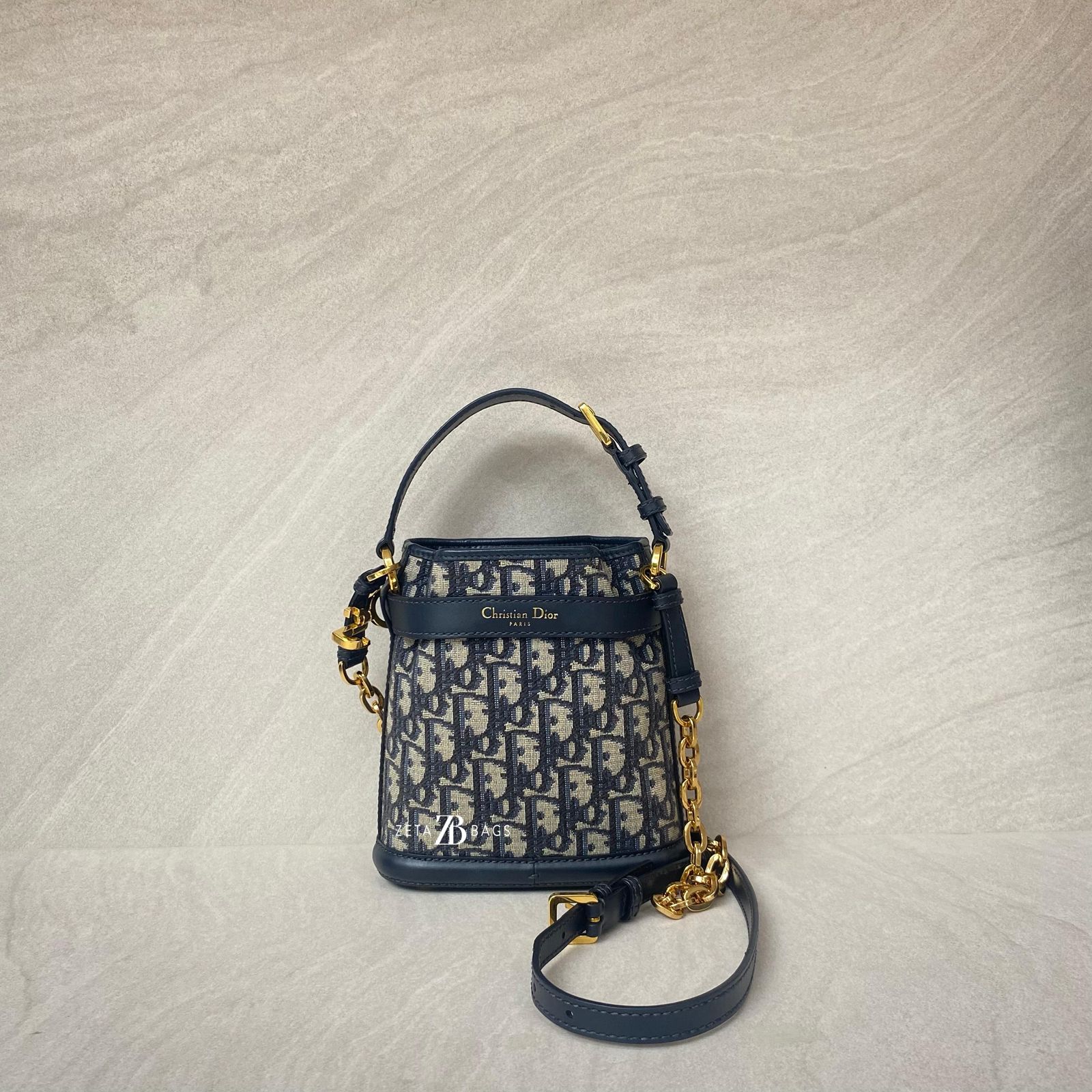 Small C’est Bucket Bag Canvas Blue Oblique GHW