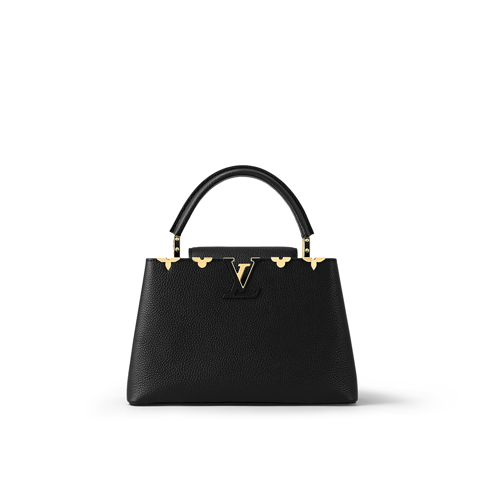 Capucine PM Taurillon Flower Noir Blanc GHW