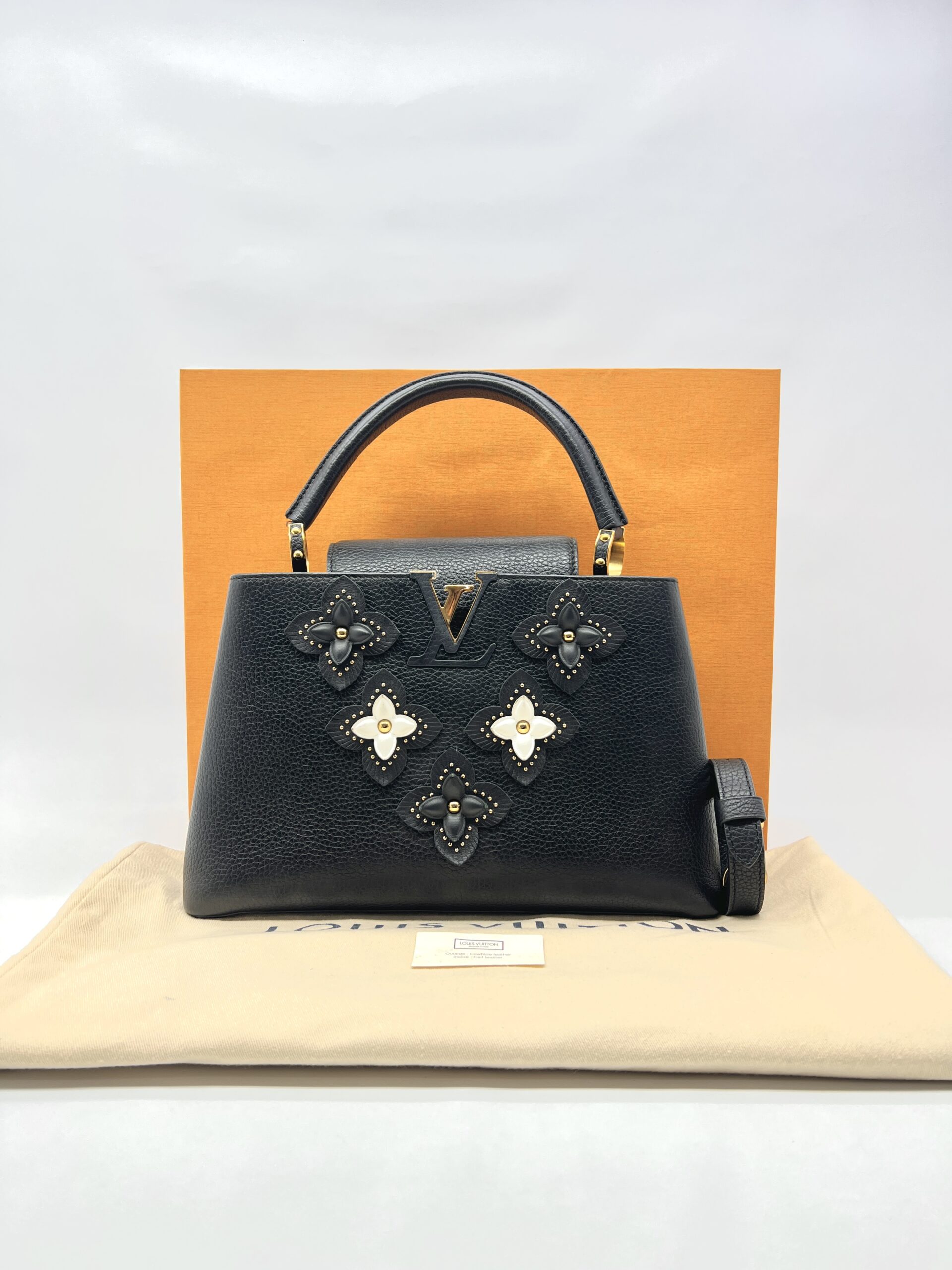 Louis Vuitton Capucines PM Taurillon Flower Noir Blanc GHW